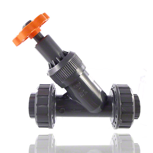 PVC-U Schr&auml;gsitzabsperrventil, Klebemuffe, EPDM